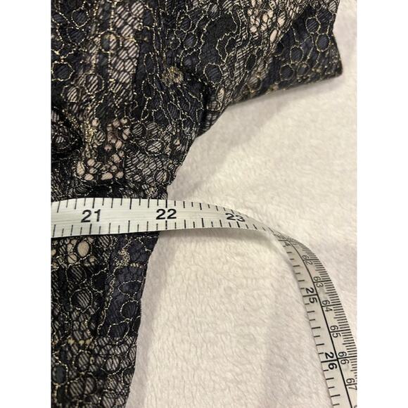CHICO'S Black Tan Plaid Gold Lace Overlay 3/4 Sleeve Blazer Jacket Size 2 LARGE - Picture 7 of 15